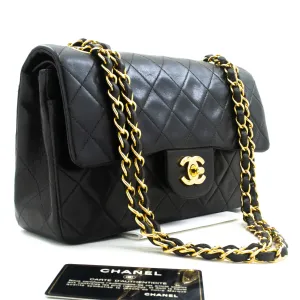 CHANEL Classic Double Flap 9" Chain Shoulder Bag Black Lambskin m86