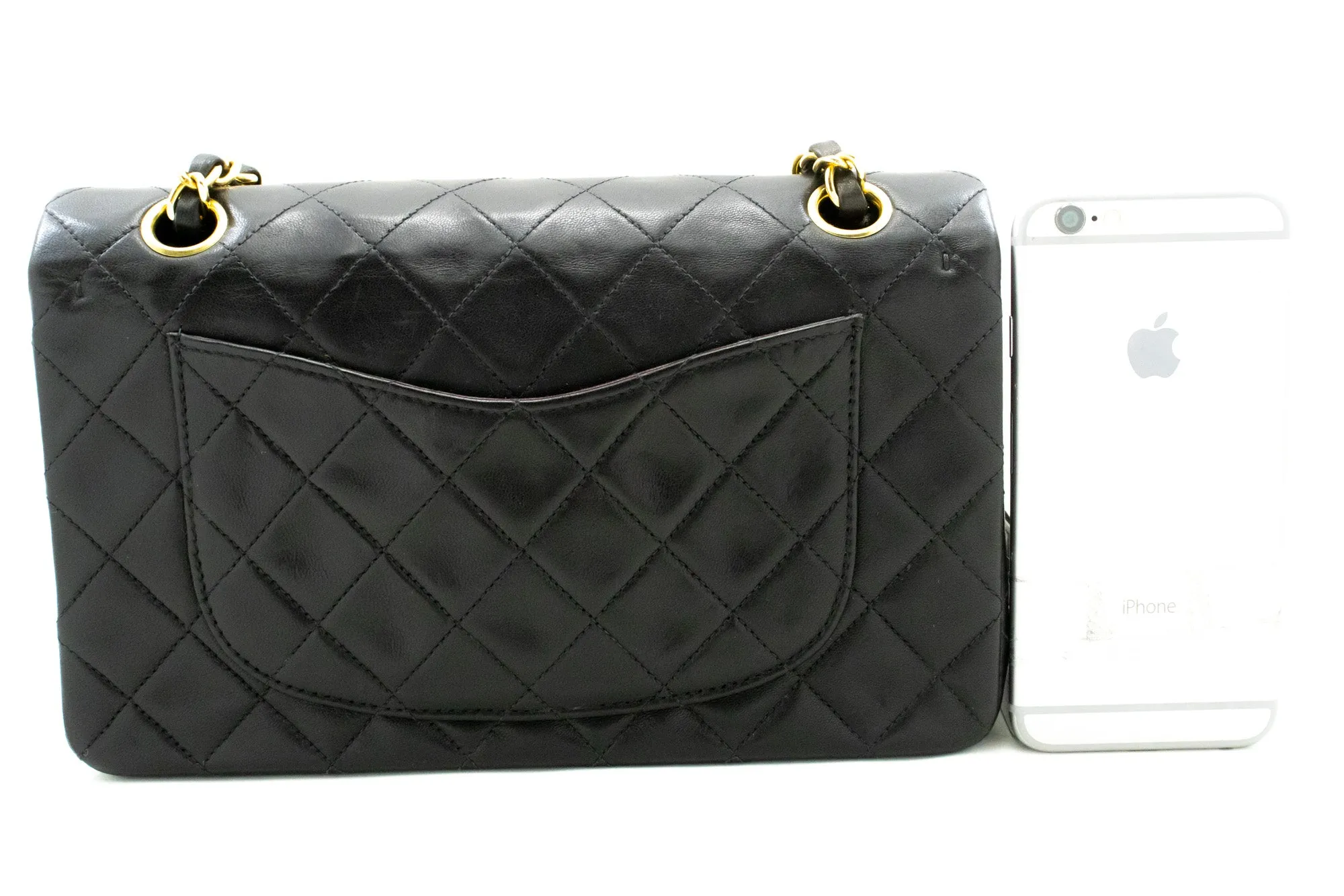 CHANEL Classic Double Flap 9" Chain Shoulder Bag Black Lambskin m86
