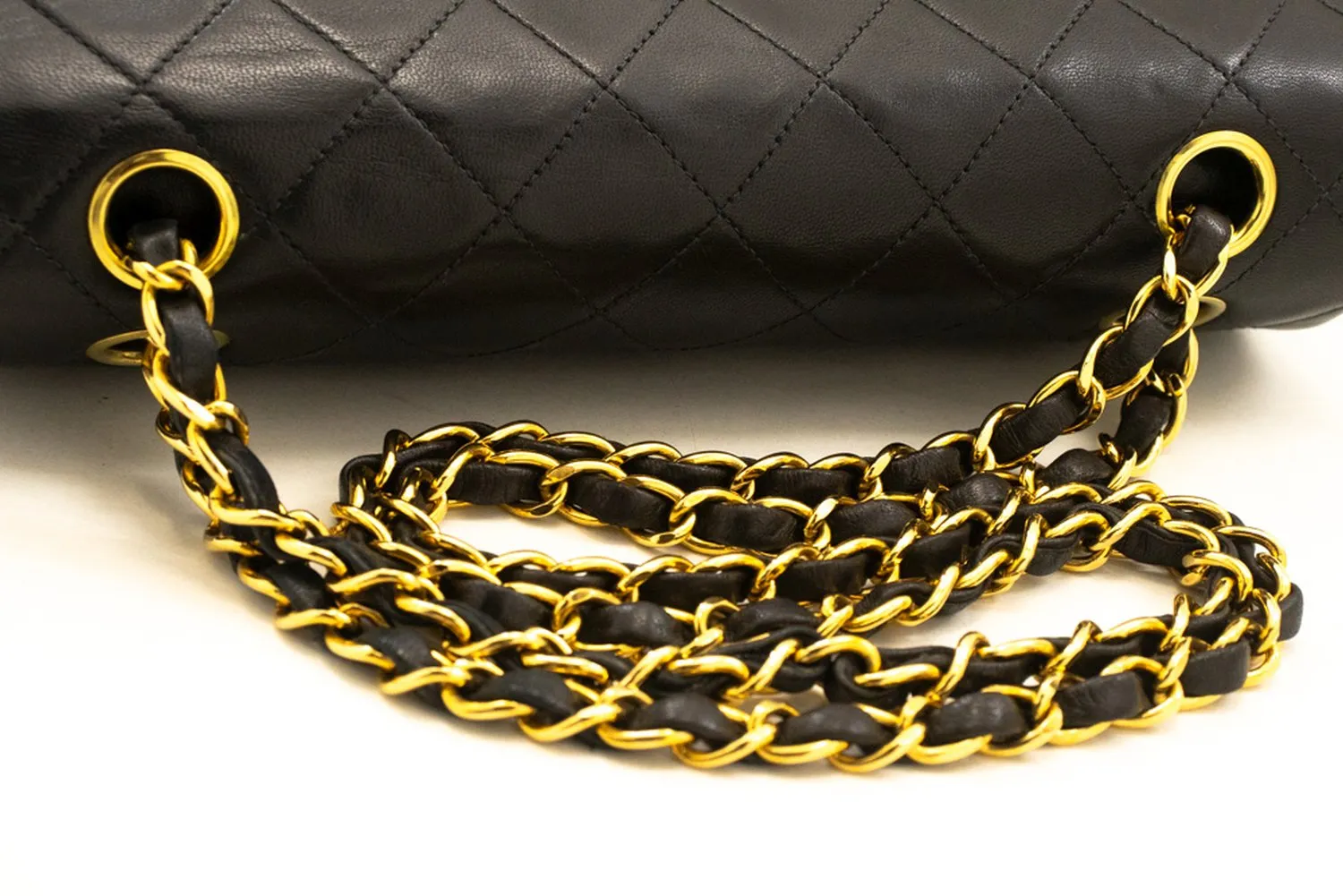 CHANEL Classic Double Flap 9" Chain Shoulder Bag Black Lambskin m86