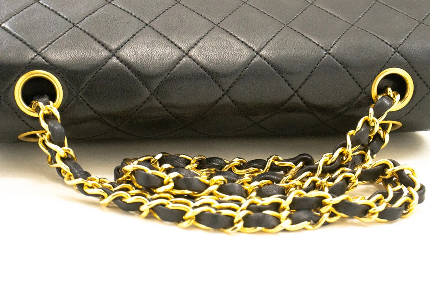 CHANEL Classic Double Flap 9" Chain Shoulder Bag Black Lambskin n24