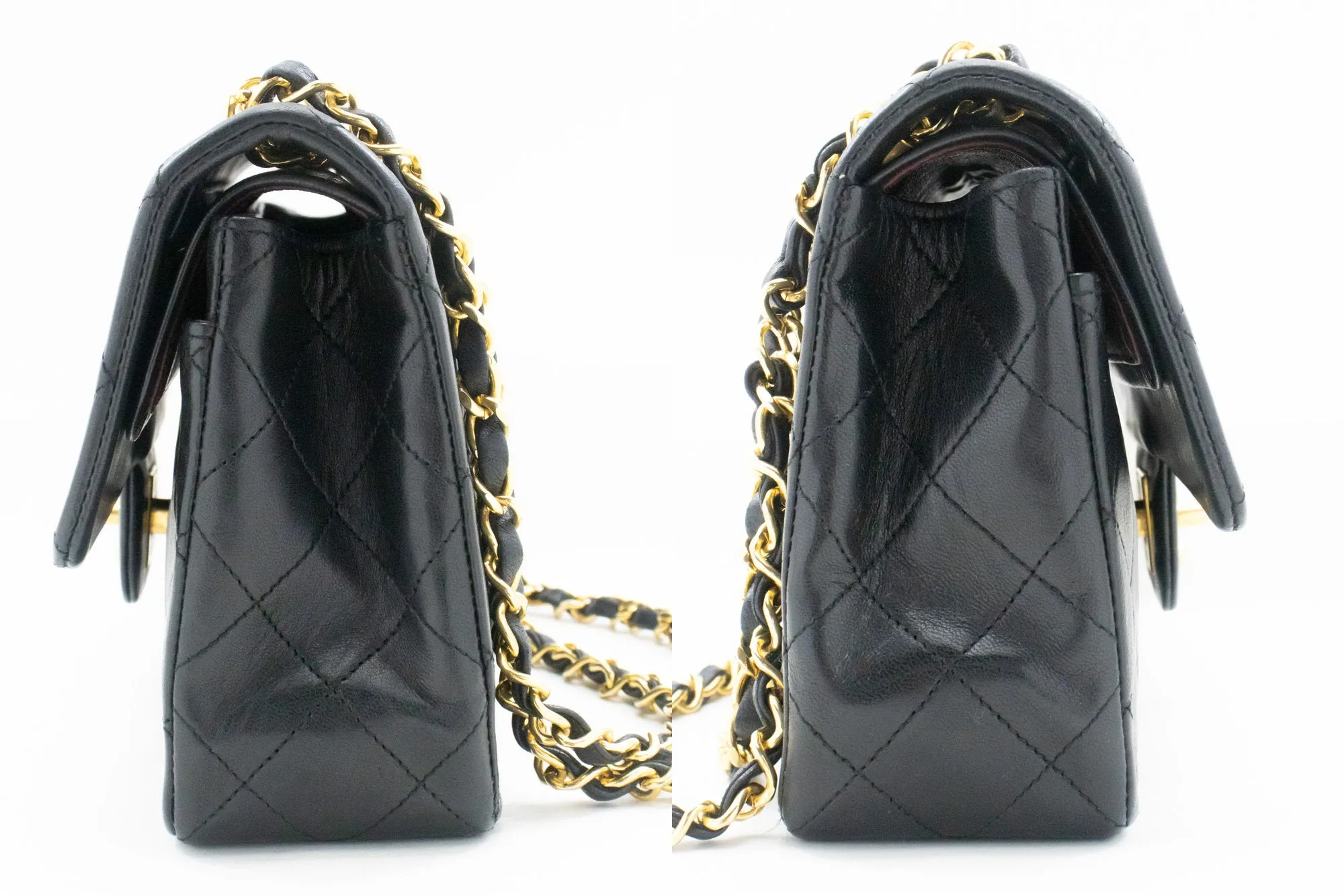 CHANEL Classic Double Flap 9" Chain Shoulder Bag Black Lambskin n24