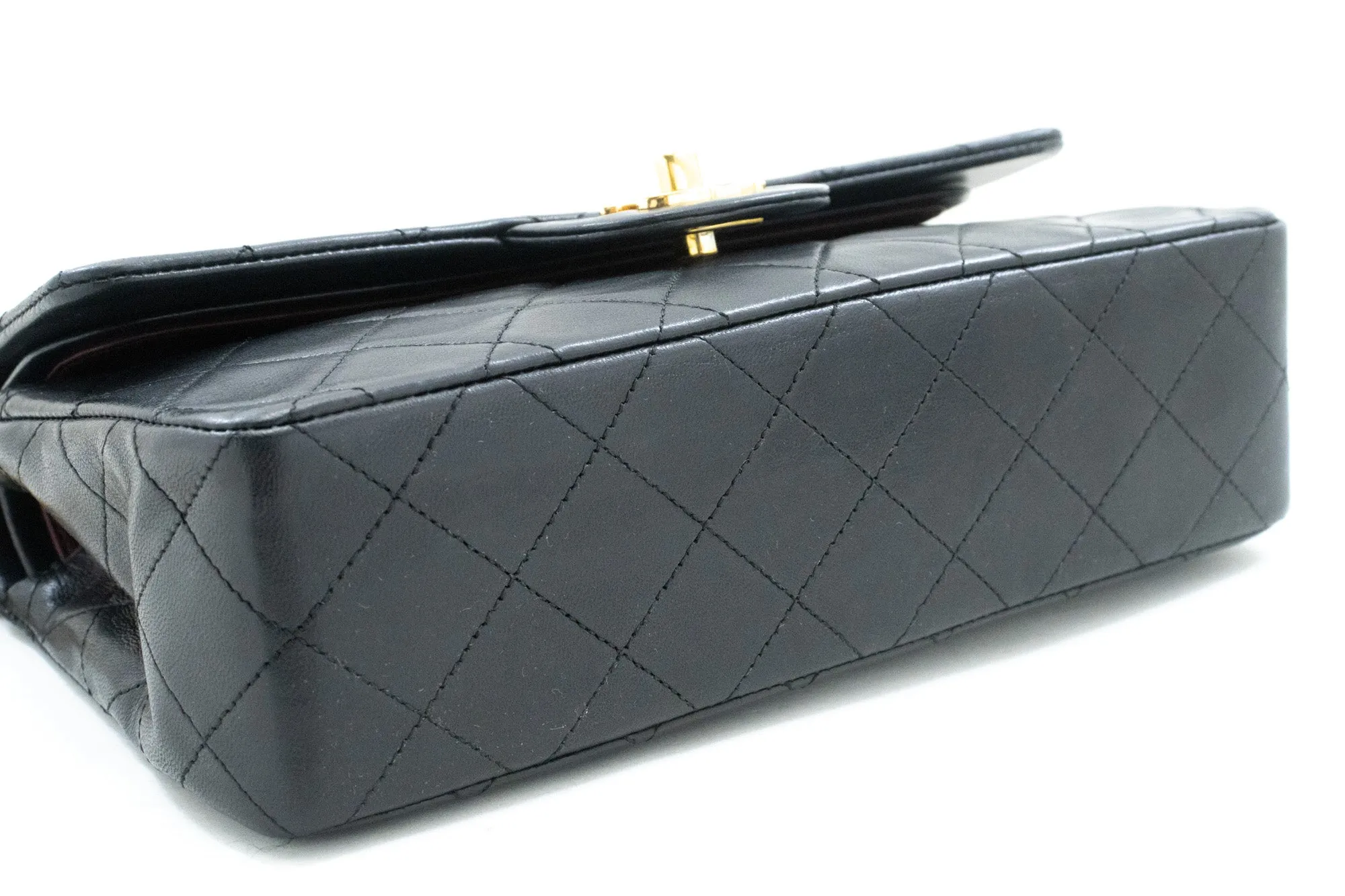 CHANEL Classic Double Flap 9" Chain Shoulder Bag Black Lambskin n24