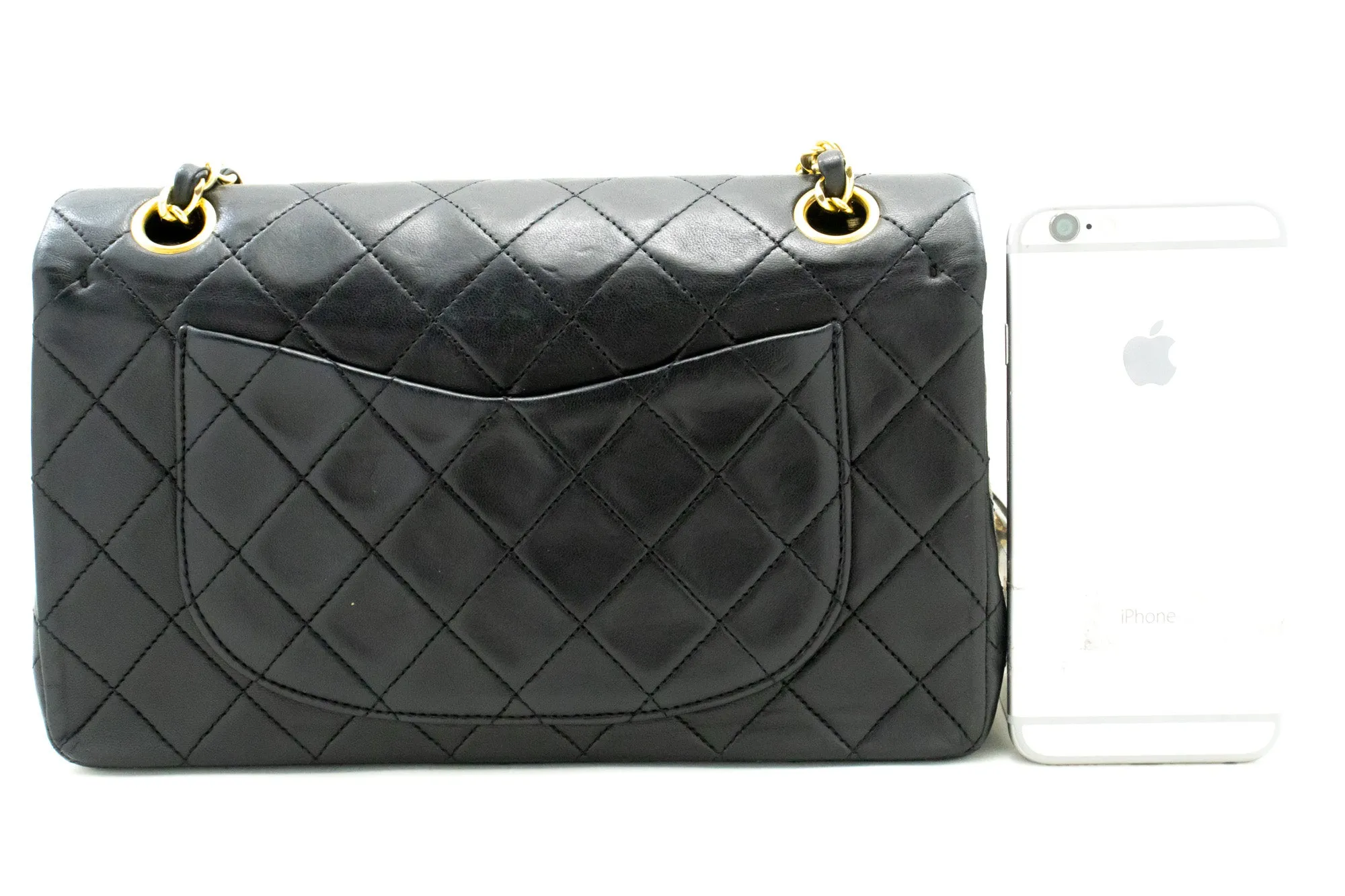 CHANEL Classic Double Flap 9" Chain Shoulder Bag Black Lambskin n24