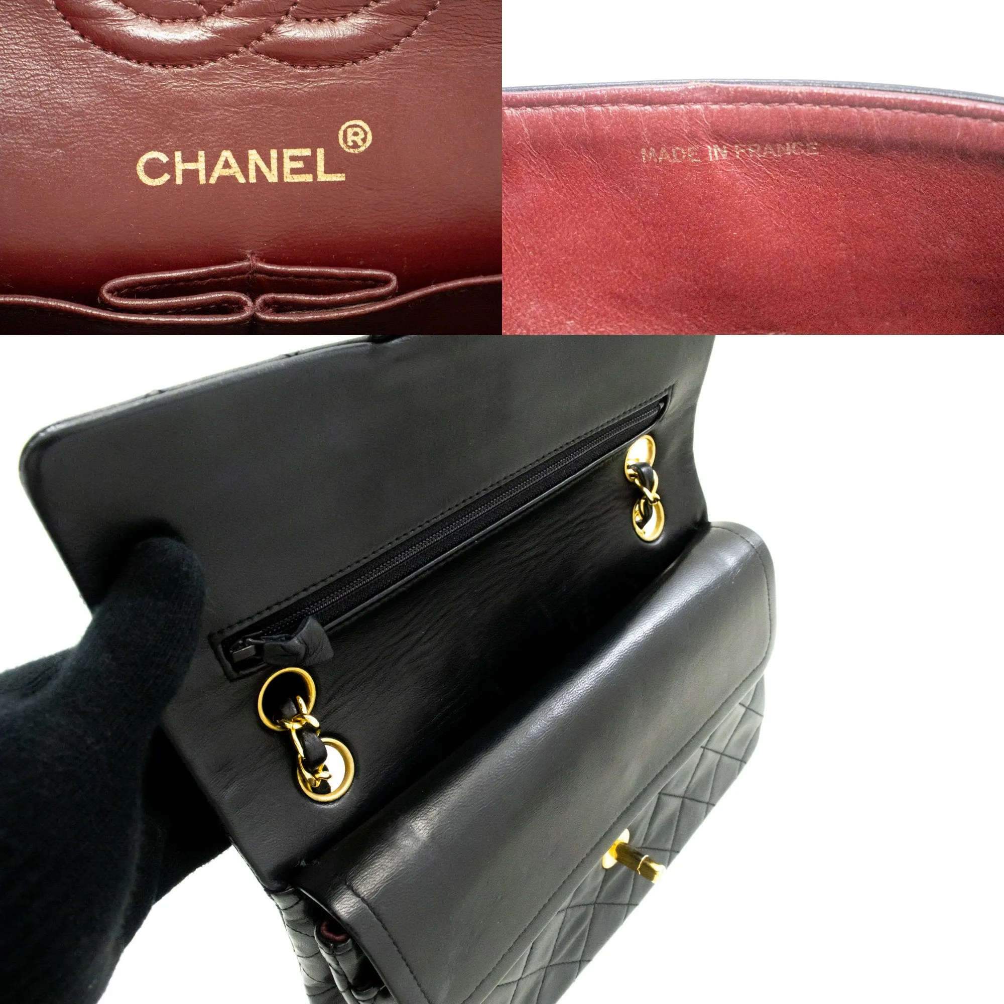 CHANEL Classic Double Flap 9" Chain Shoulder Bag Black Lambskin n24