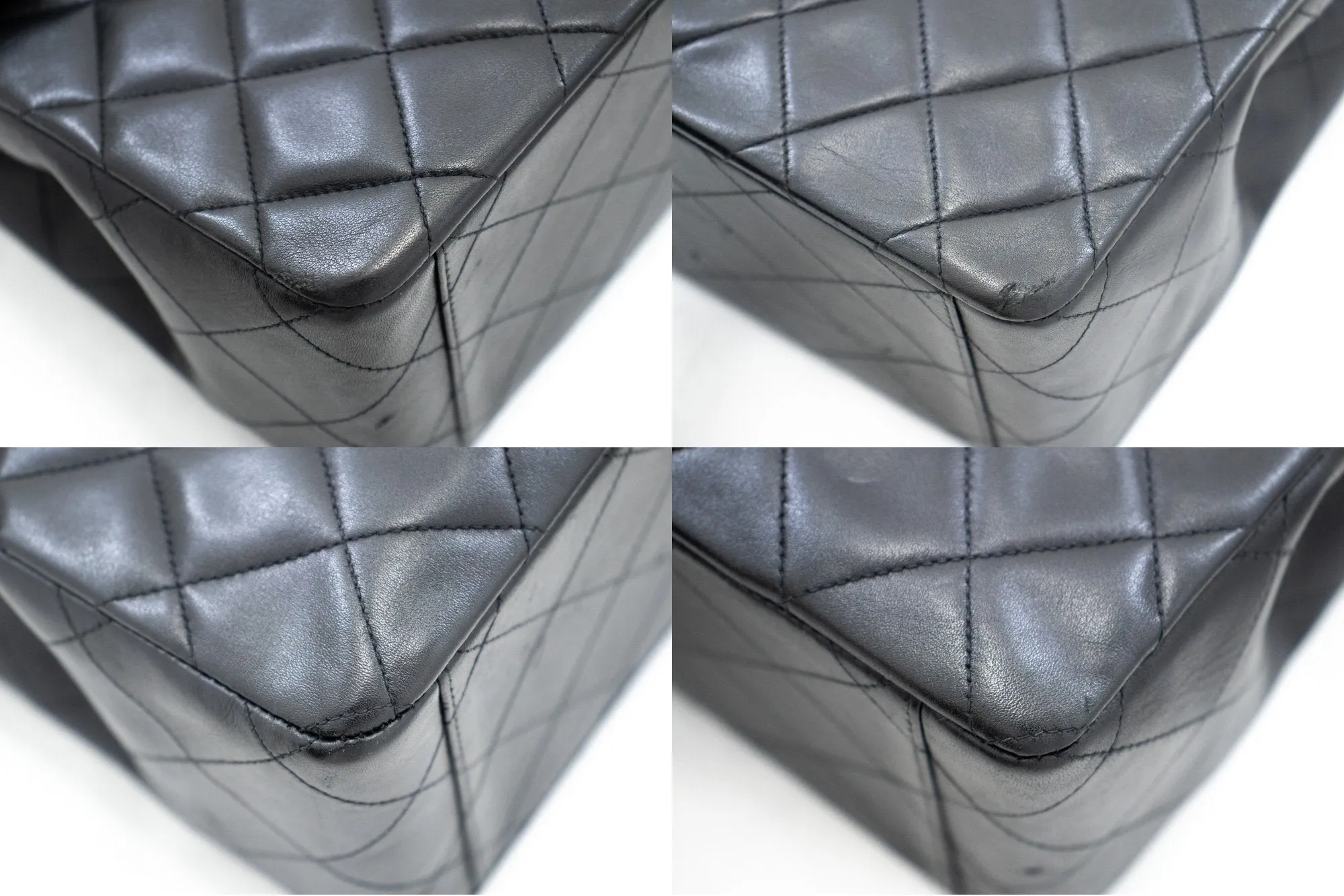 CHANEL Classic Large 13" Flap Chain Shoulder Bag Black Lambskin j74