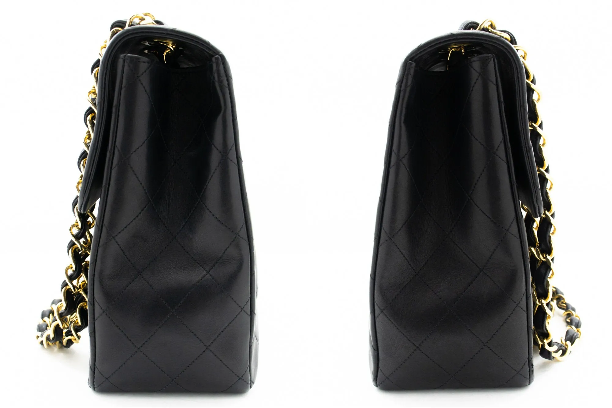 CHANEL Classic Large 13" Flap Chain Shoulder Bag Black Lambskin j74
