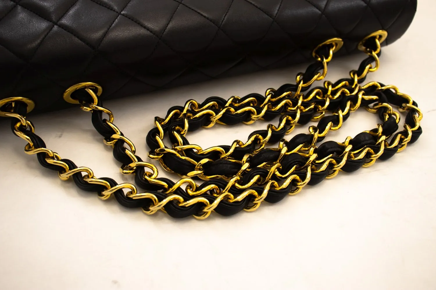 CHANEL Classic Large 13" Flap Chain Shoulder Bag Black Lambskin j74
