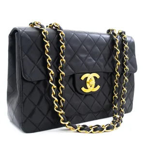 CHANEL Classic Large 13" Flap Chain Shoulder Bag Black Lambskin j74