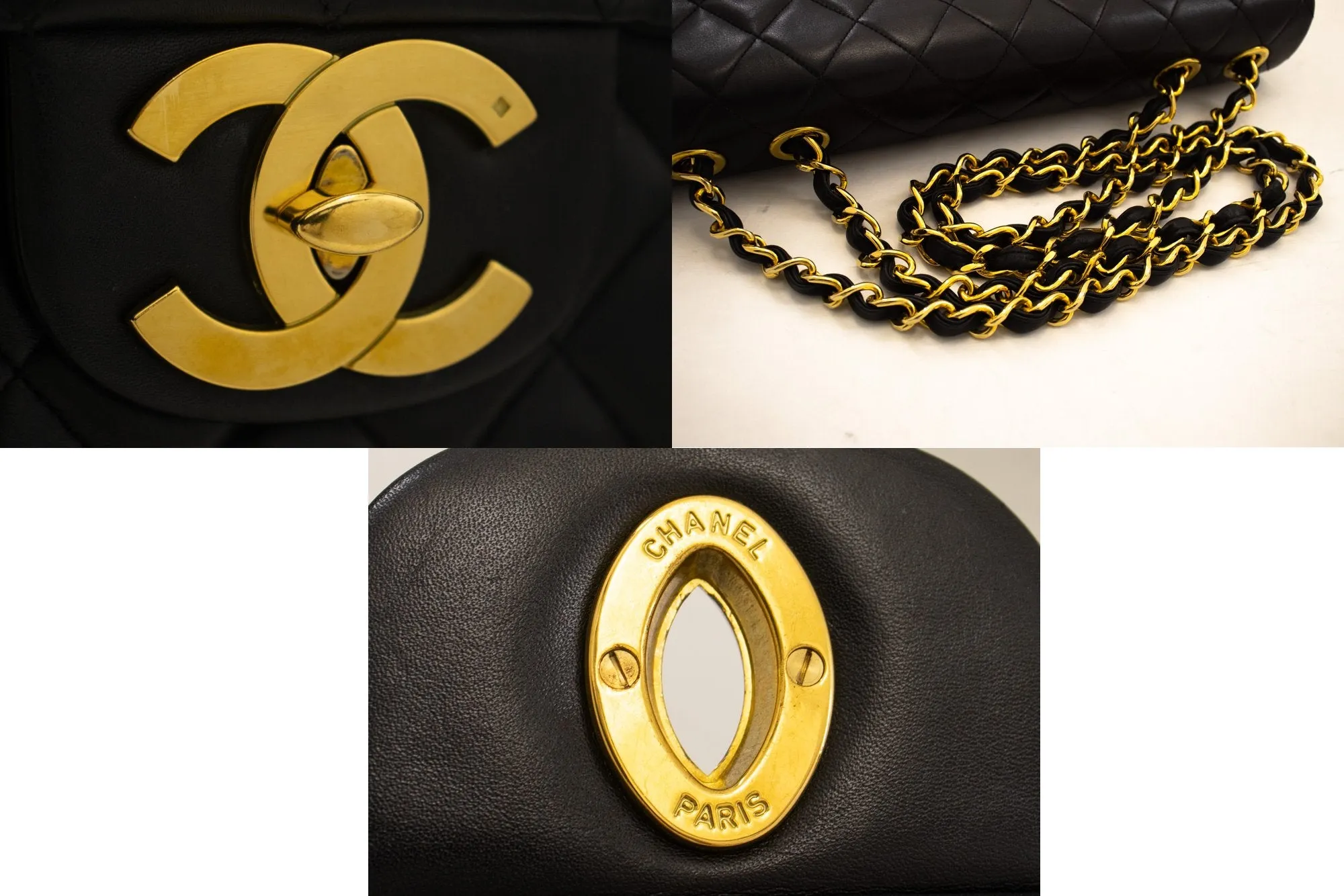 CHANEL Classic Large 13" Flap Chain Shoulder Bag Black Lambskin j74
