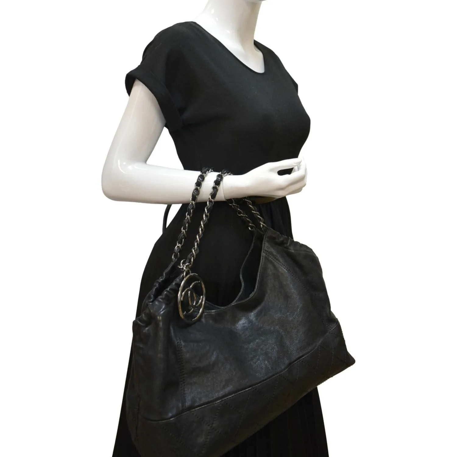 CHANEL Coco Cabas Leather Shoulder Tote Bag Black