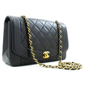 CHANEL Diana Flap Chain Shoulder Bag Black Quilted Lambskin Purse m15