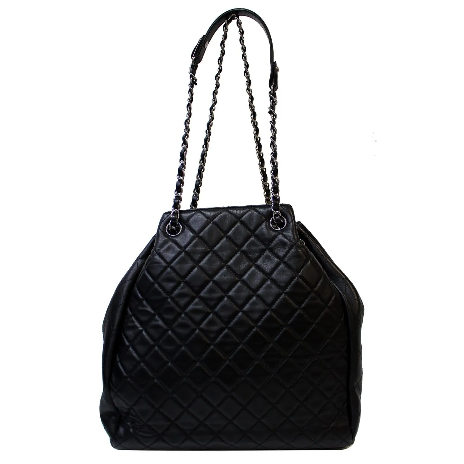 CHANEL Drawstring Bucket Quilted Lambskin Leather Shoulder Bag Black