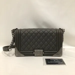 Chanel Grey Leather Paris Dallas Medium Boy Shoulder Bag Sku# 83265