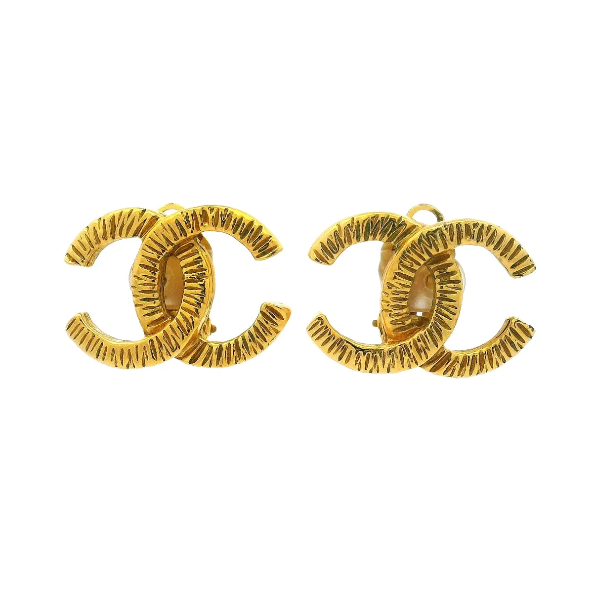 Chanel Ribbed CC XL Clip-On Earrings