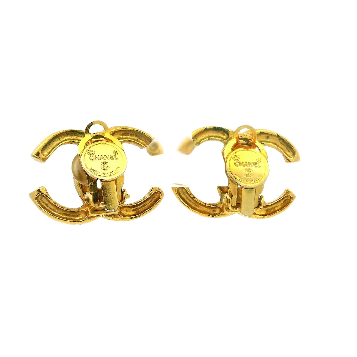 Chanel Ribbed CC XL Clip-On Earrings