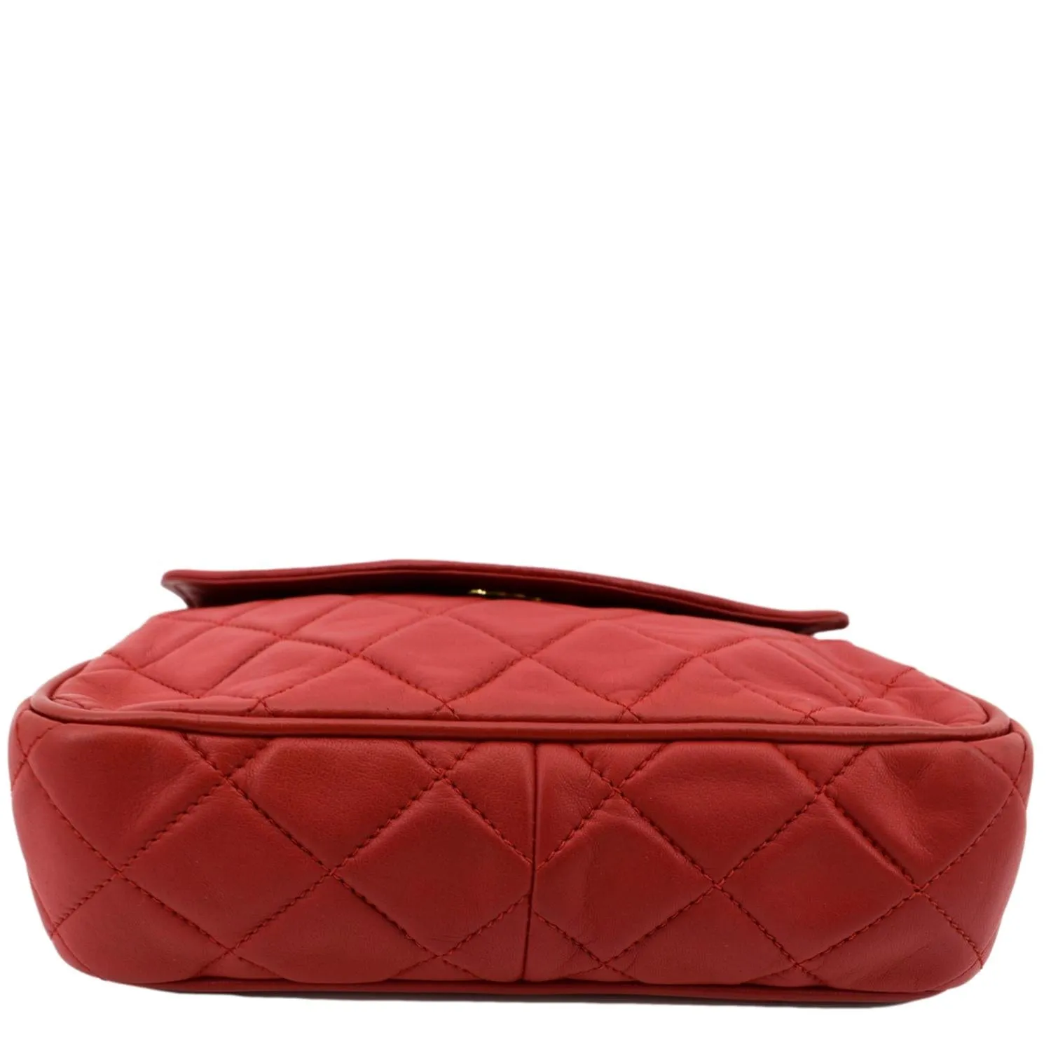 CHANEL Vintage Flap Lambskin Leather Shoulder Bag Red