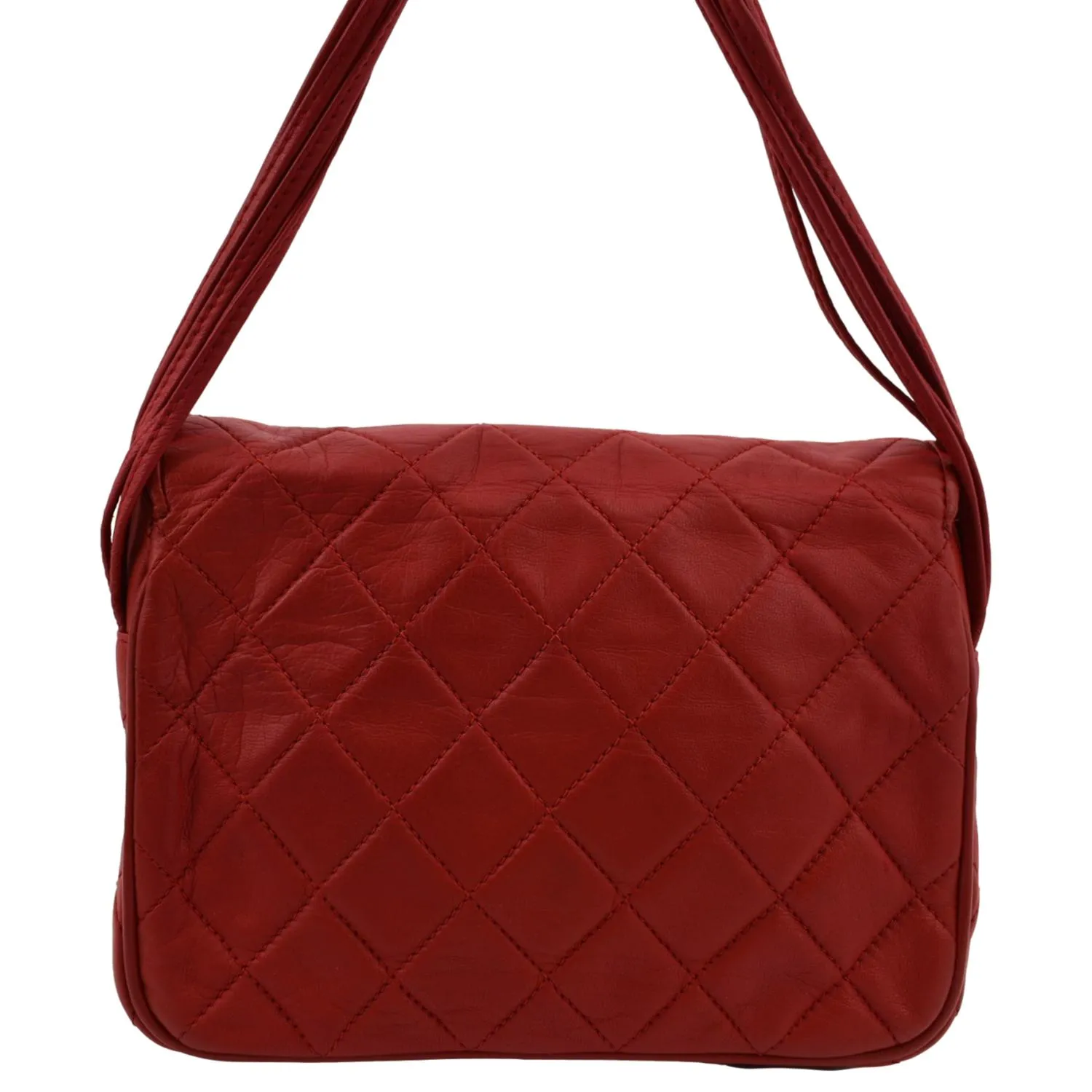 CHANEL Vintage Flap Lambskin Leather Shoulder Bag Red