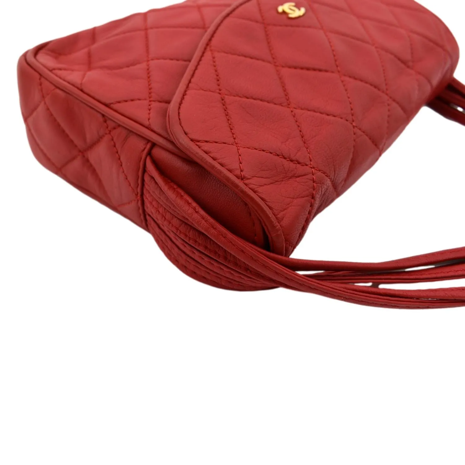 CHANEL Vintage Flap Lambskin Leather Shoulder Bag Red