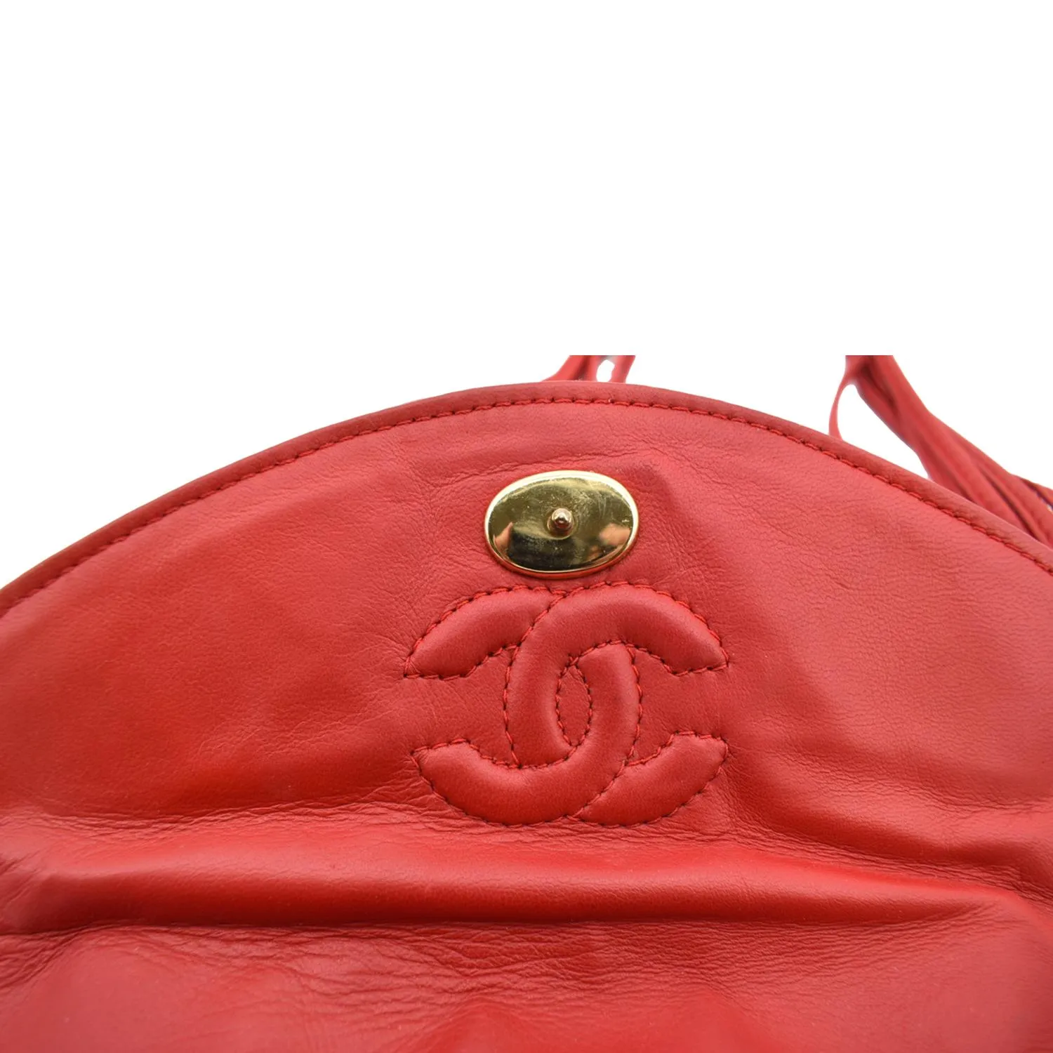 CHANEL Vintage Flap Lambskin Leather Shoulder Bag Red