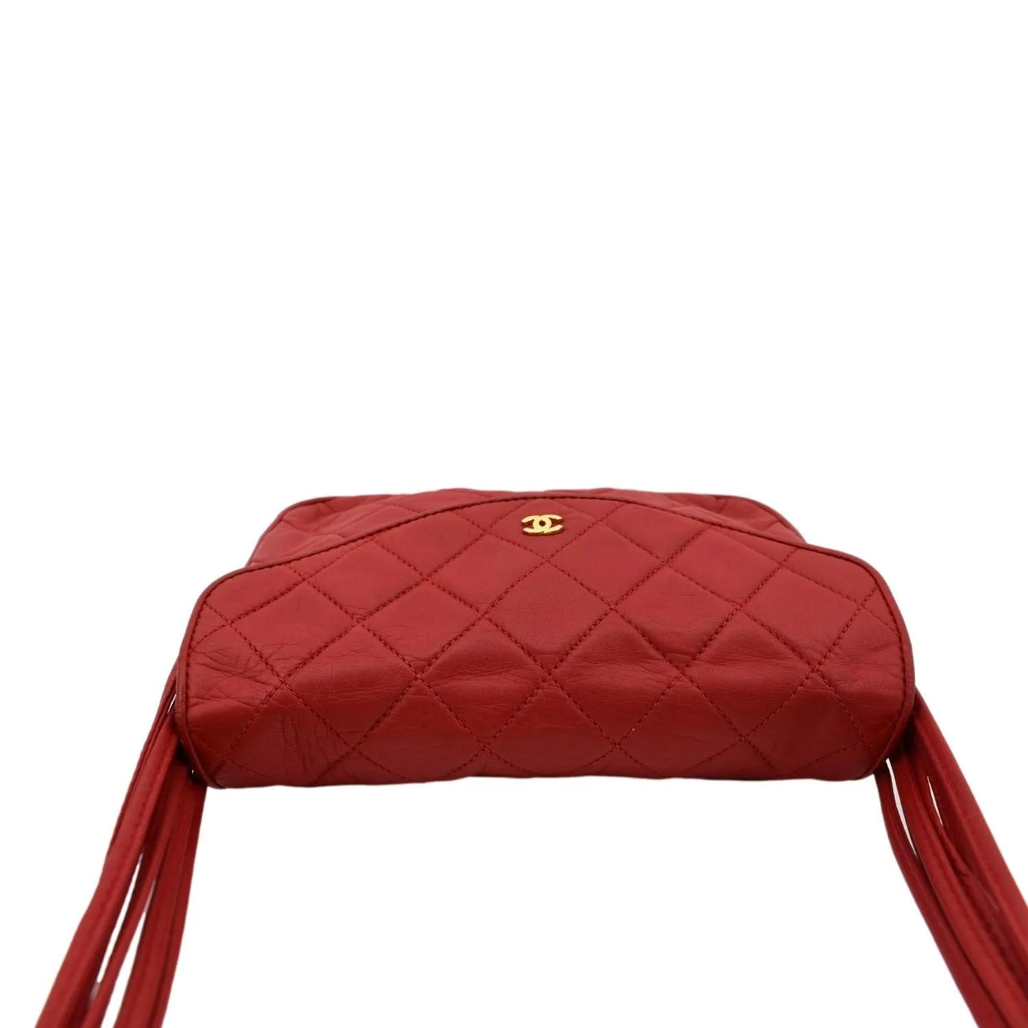 CHANEL Vintage Flap Lambskin Leather Shoulder Bag Red