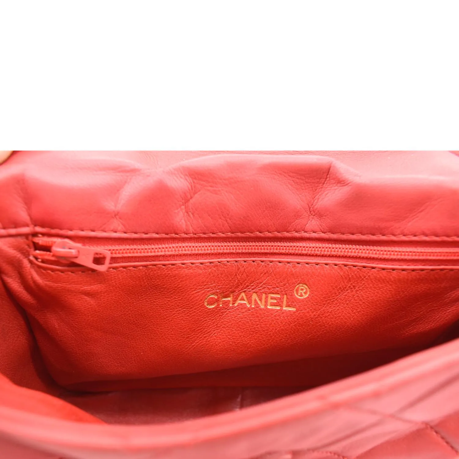 CHANEL Vintage Flap Lambskin Leather Shoulder Bag Red