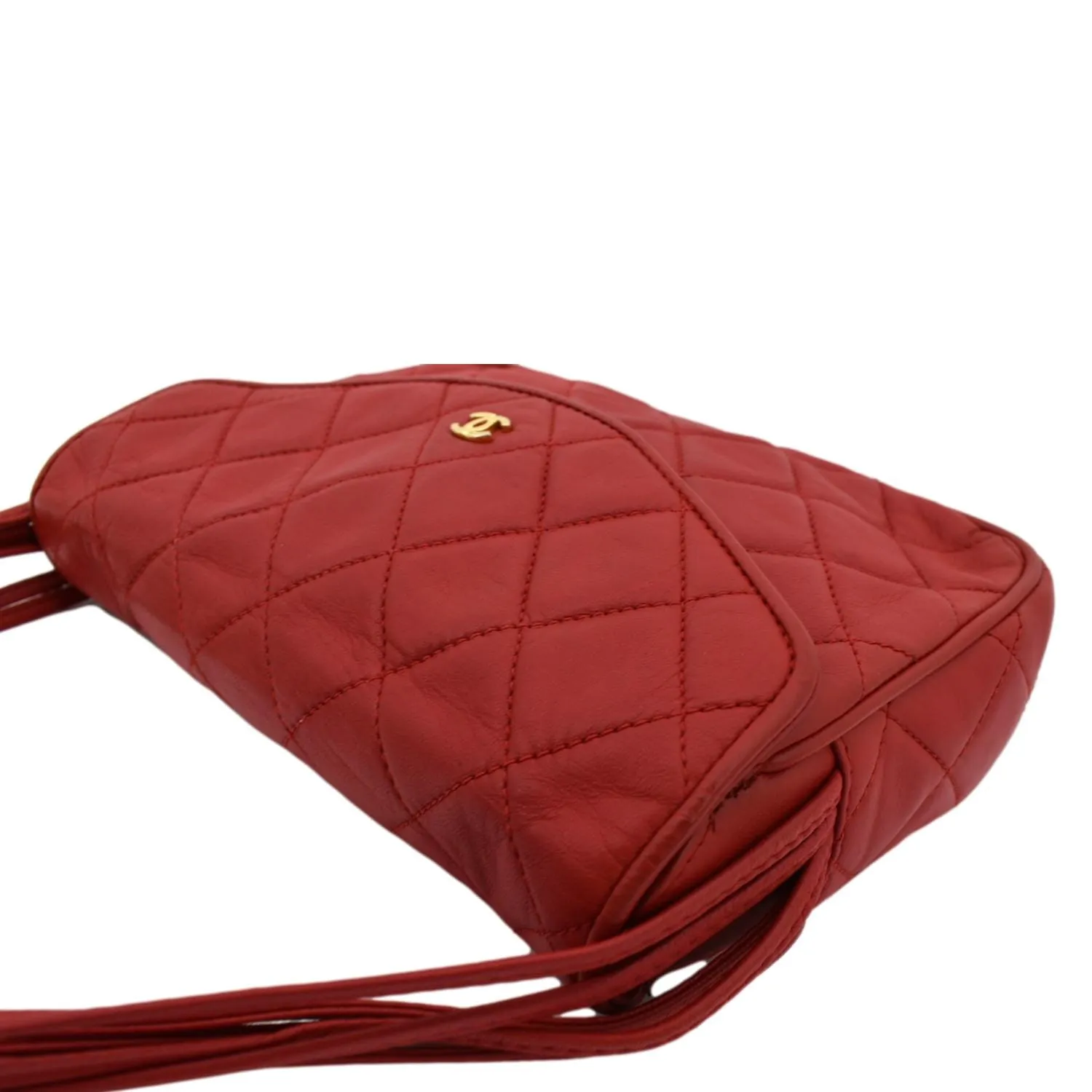 CHANEL Vintage Flap Lambskin Leather Shoulder Bag Red