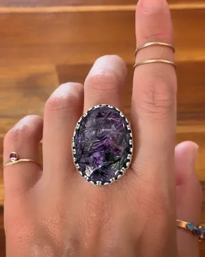 Charoite ring in silver (sizes 8 to 10-3/4)