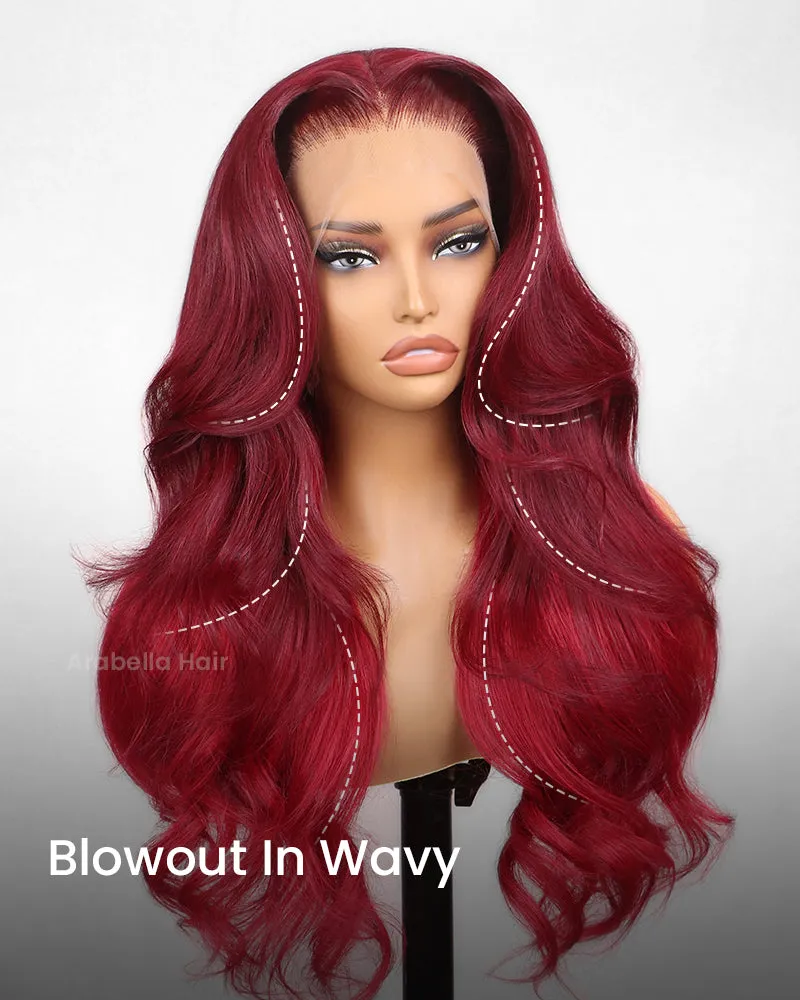 Cherry Red Two-Toned Ombre #99J Burgundy Color Body Wave 13x4 Lace Front Human Hair Wig