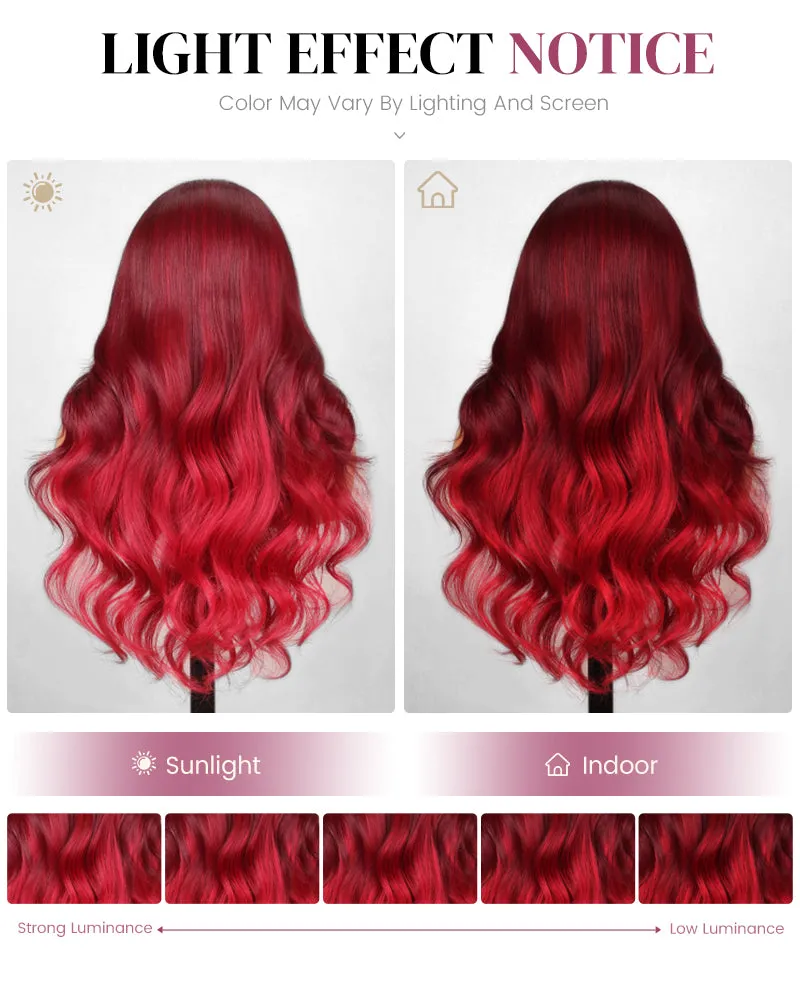Cherry Red Two-Toned Ombre #99J Burgundy Color Body Wave 13x4 Lace Front Human Hair Wig