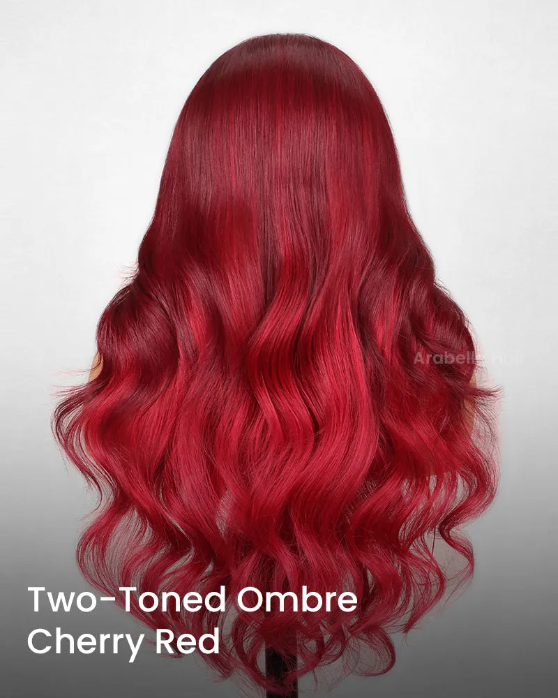 Cherry Red Two-Toned Ombre #99J Burgundy Color Body Wave 13x4 Lace Front Human Hair Wig