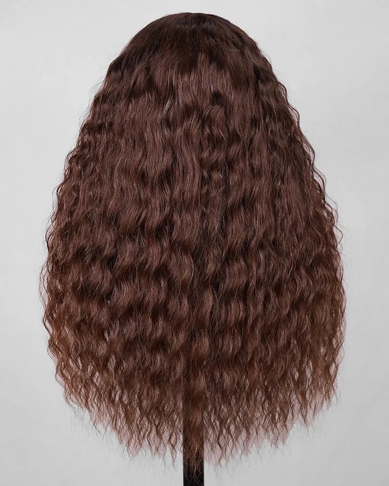 Chestnut Dark Brown Bohemian Natural Curl Pre-Cut 6x5 Lace Glueless Human Hair Wig Middle Part