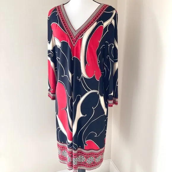 Chico’s V Neck Brody Border Dress Size M