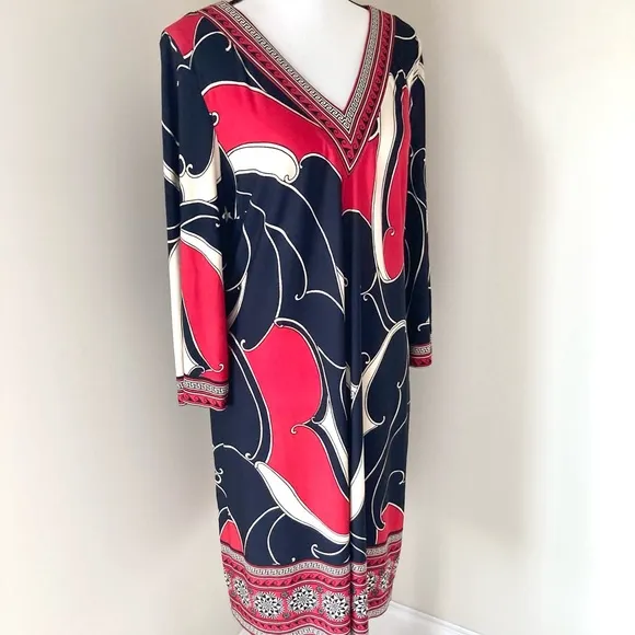 Chico’s V Neck Brody Border Dress Size M
