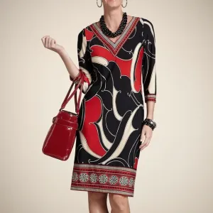 Chico’s V Neck Brody Border Dress Size M