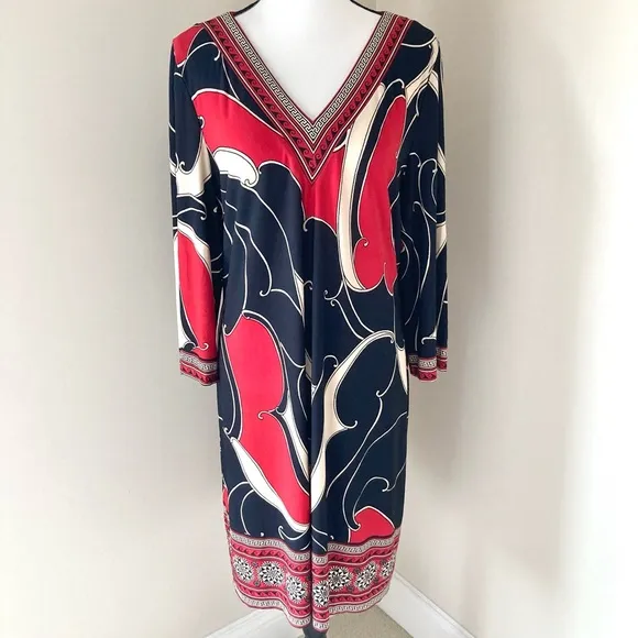 Chico’s V Neck Brody Border Dress Size M