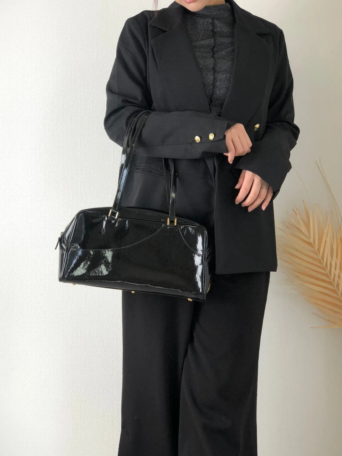 Christian Dior Trotter Patent Leather Small Boston bag Shoulder bag Black Vintage 4rr6sd