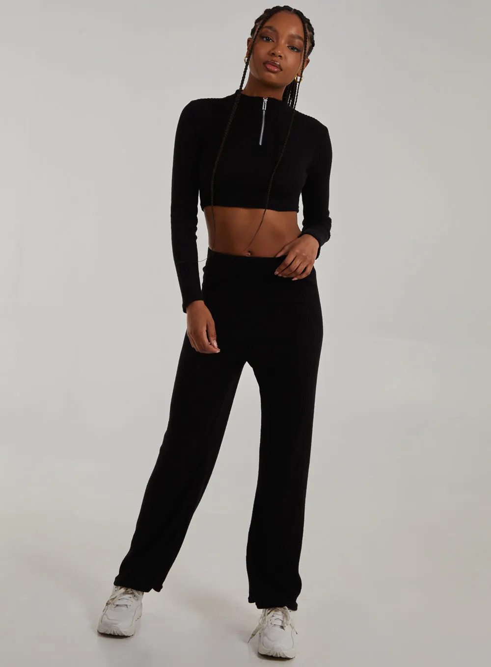 Chunky Brushed Rib Zip Up Top
