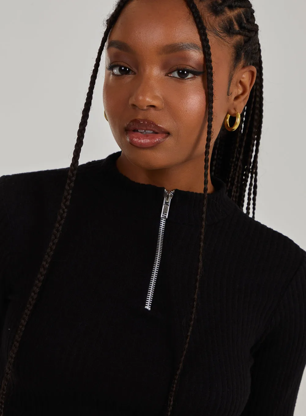 Chunky Brushed Rib Zip Up Top