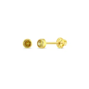 Citrine Tiny Bezel Little Girl's Stud Earring