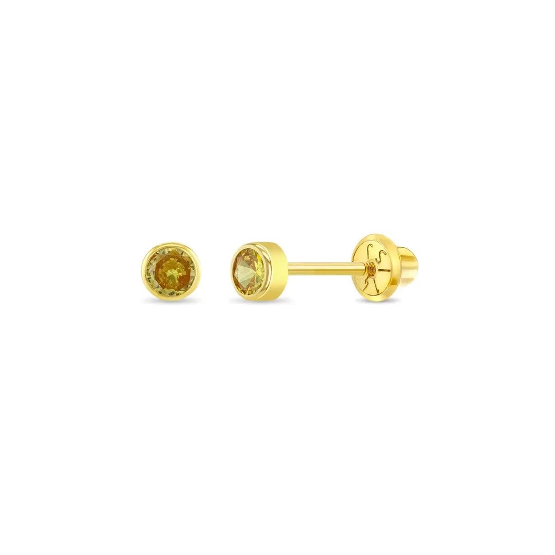 Citrine Tiny Bezel Little Girl's Stud Earring