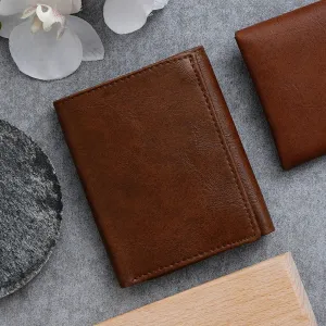 Classy Leather Customized Unisex Sleek and Stylish 3 - Fold Wallet - Brown