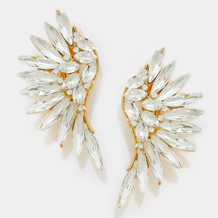 Clear Crystal Marquise Stone Wing Clip On Earrings on Gold | 309486