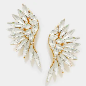 Clear Crystal Marquise Stone Wing Clip On Earrings on Gold | 309486