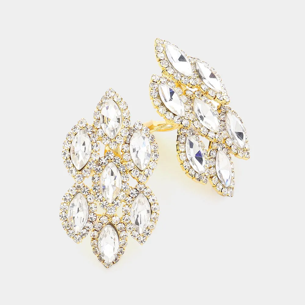 Clear Marquise Stone Clip On Pageant Earrings on Gold| Prom Earrings | 620244