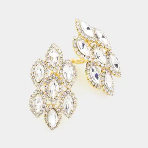 Clear Marquise Stone Clip On Pageant Earrings on Gold| Prom Earrings | 620244