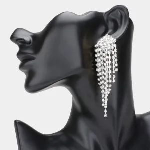 Clear Rhinestone Waterfall Fringe Pageant Clip On Earrings | Clip On Prom Earrings |  422685