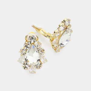 Clear Teardrop Stone Surrounded by Crystal Bubble Stone Clip On Earrings on Gold | Interview Earrings |  532572