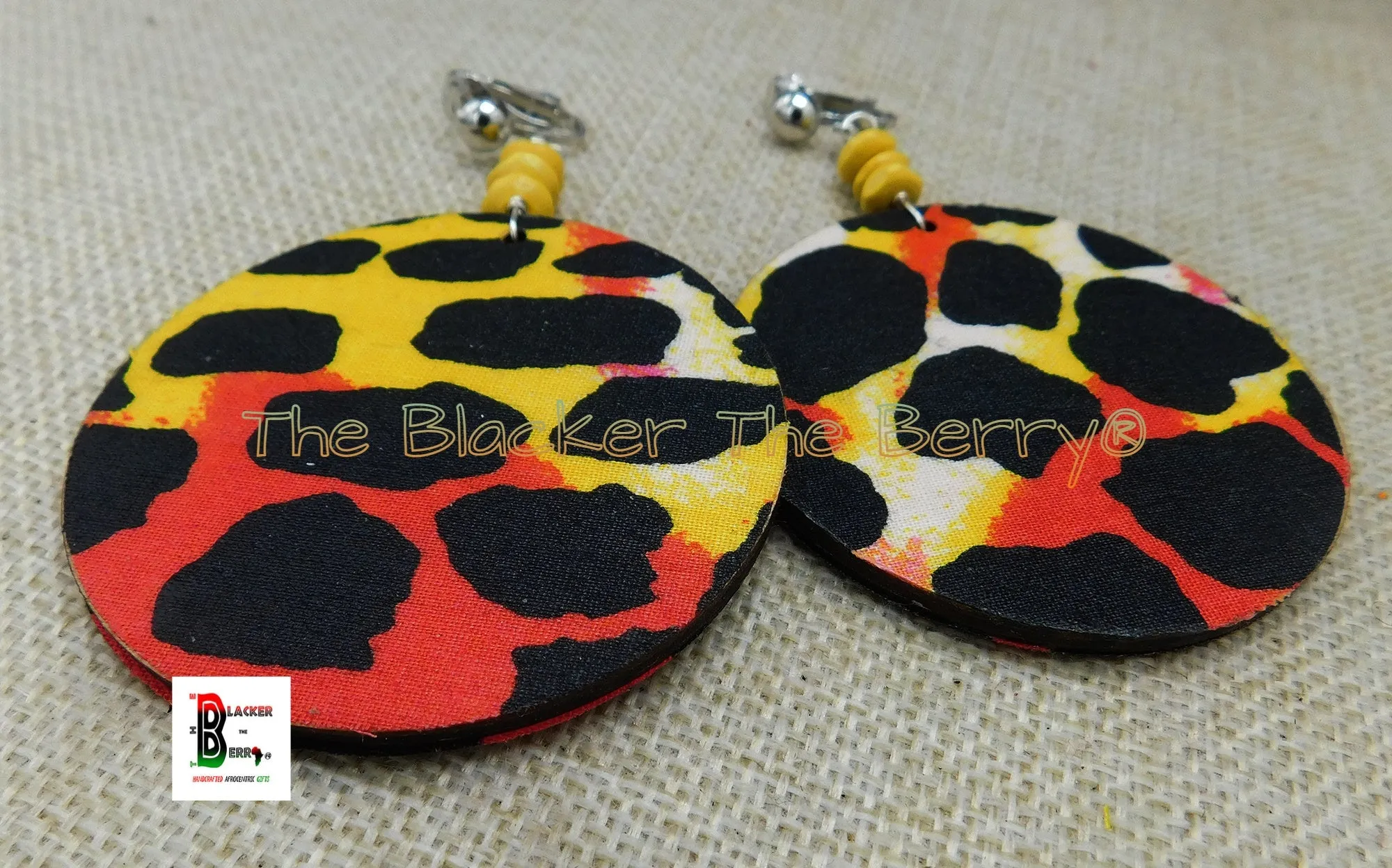 Clip On Earrings Ankara Jewelry Yellow Black Beaded Handmade Black Owned