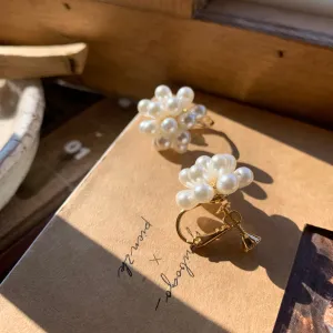[Clip on] Flower Clustered Pearl Clip on earrings
