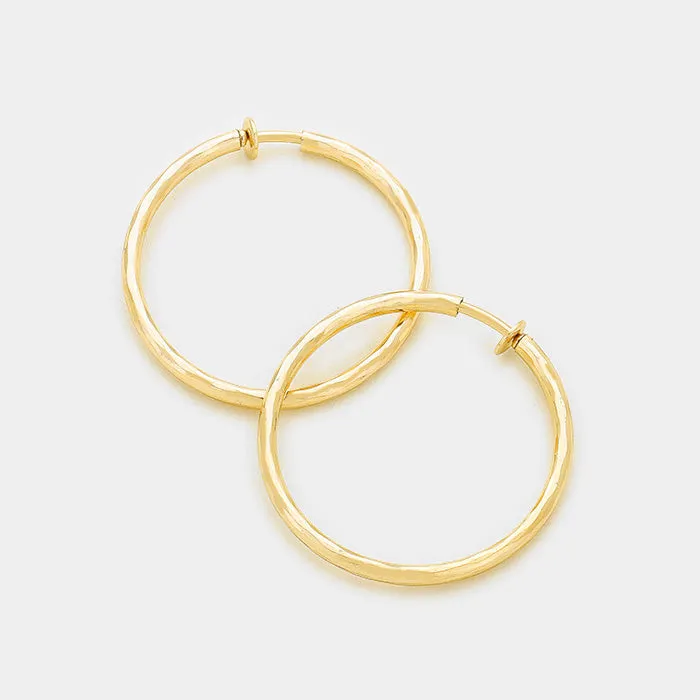 Clip On Gold Hoop Earrings | 1.25" | 253004